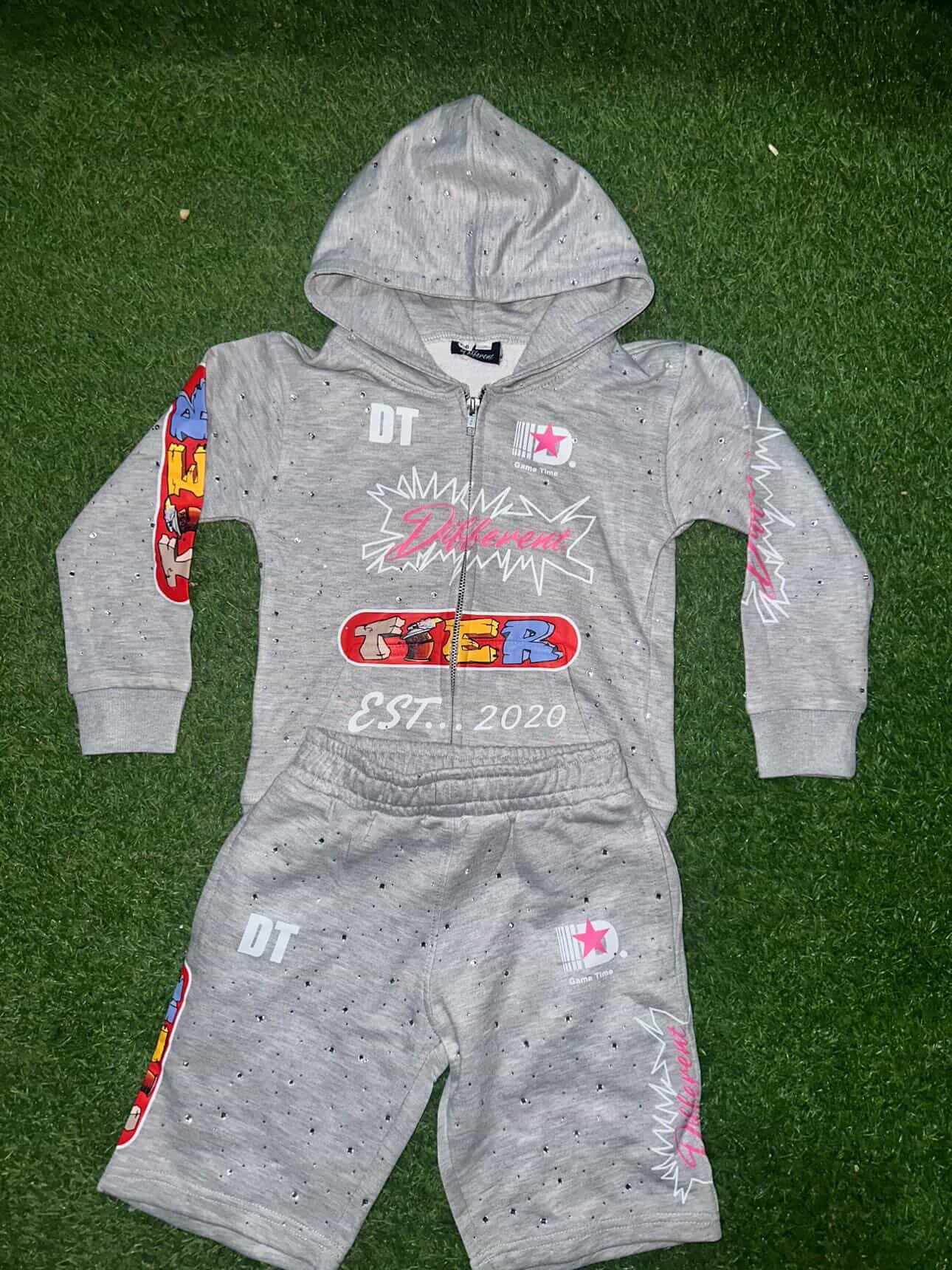 Grey Kid's Hoodie Short Set