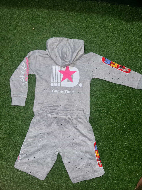 Grey Kid's Hoodie Short Set